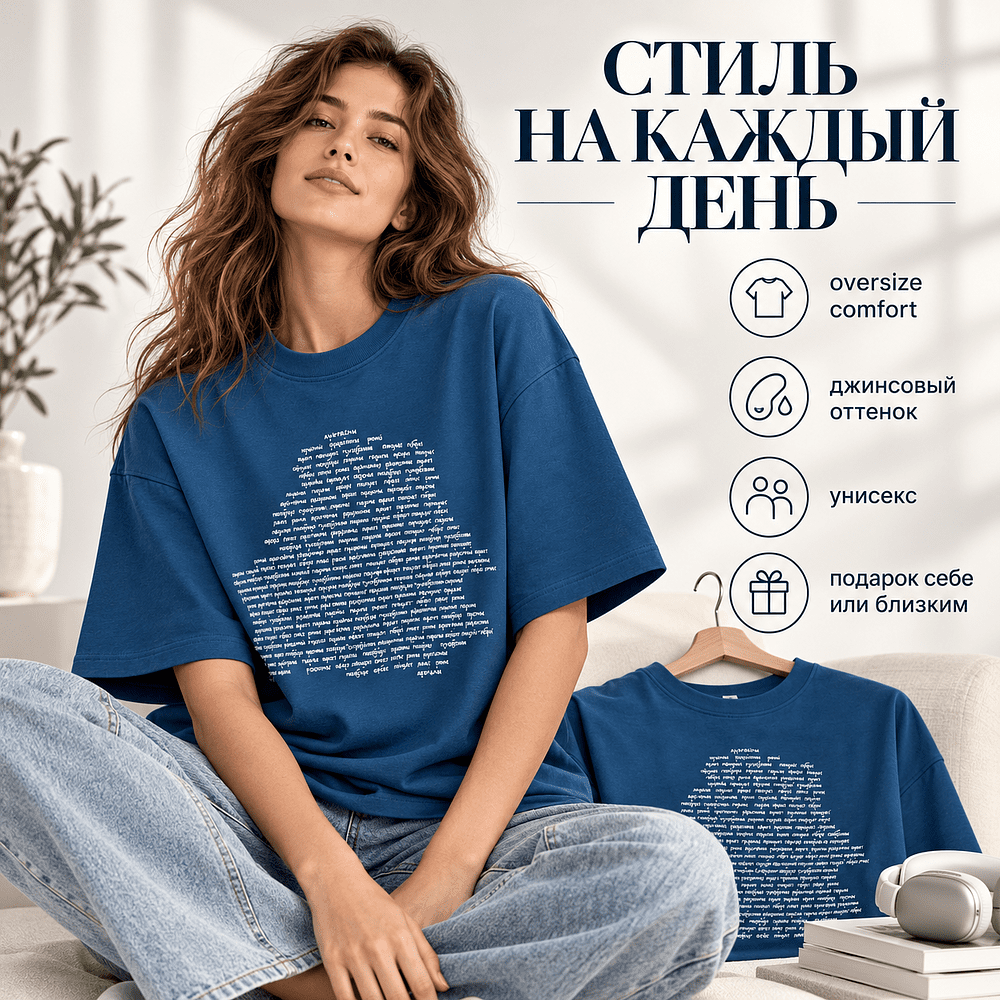 Футболка унисекс "Libra. Гісторыя роднай зямлі", M-L, х/б, оверсайз, джинсовый - 4