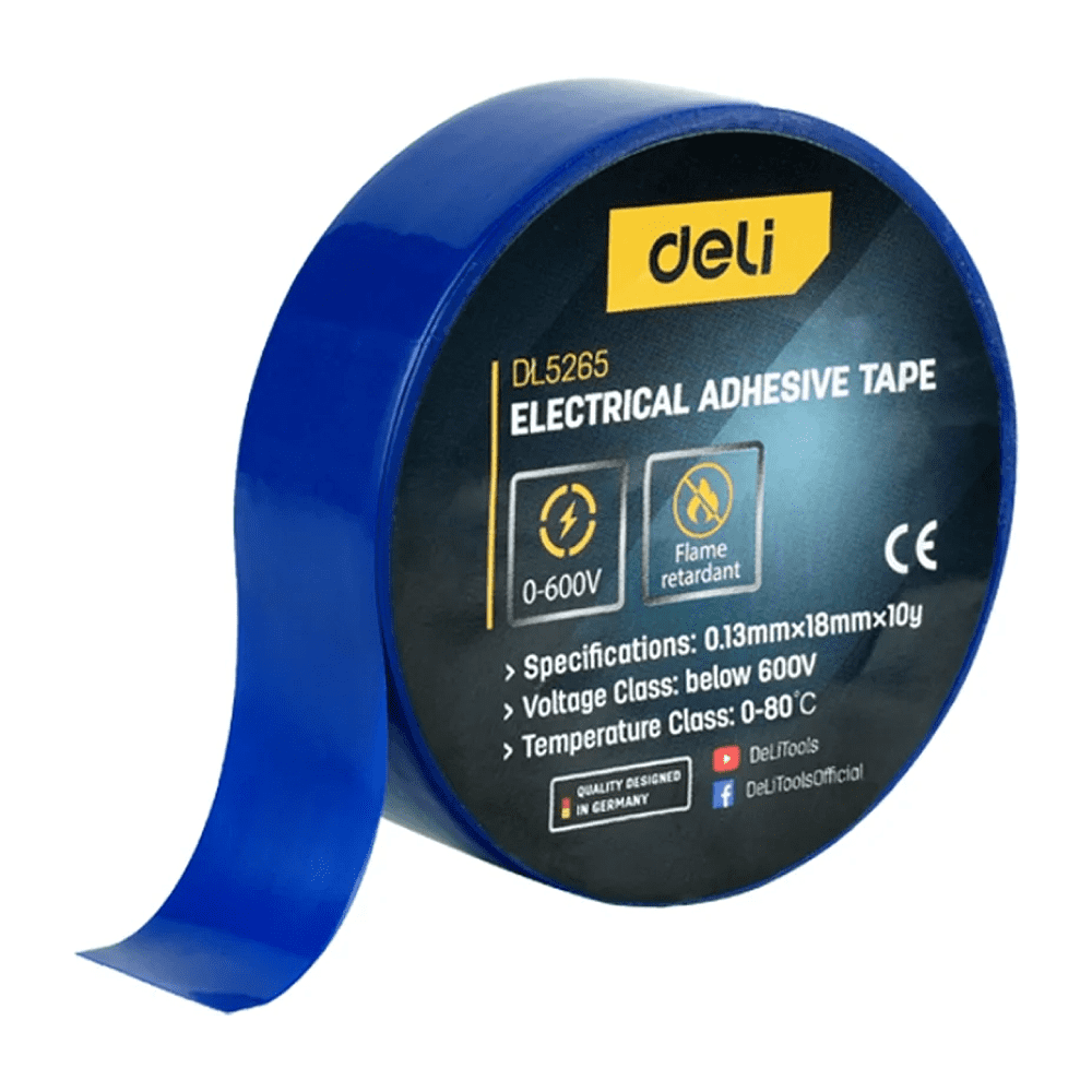 Изолента ПВХ Deli YS EDL5265, 18 мм x 10 м, 130 мкм, синяя Изолента ПВХ Deli YS EDL5265, 18 мм x 10 м, 130 мкм, синяя