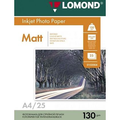 Фотобумага "Lomond" матовая двусторонняя, A4, 25 листов, 130 г/м2, матовый