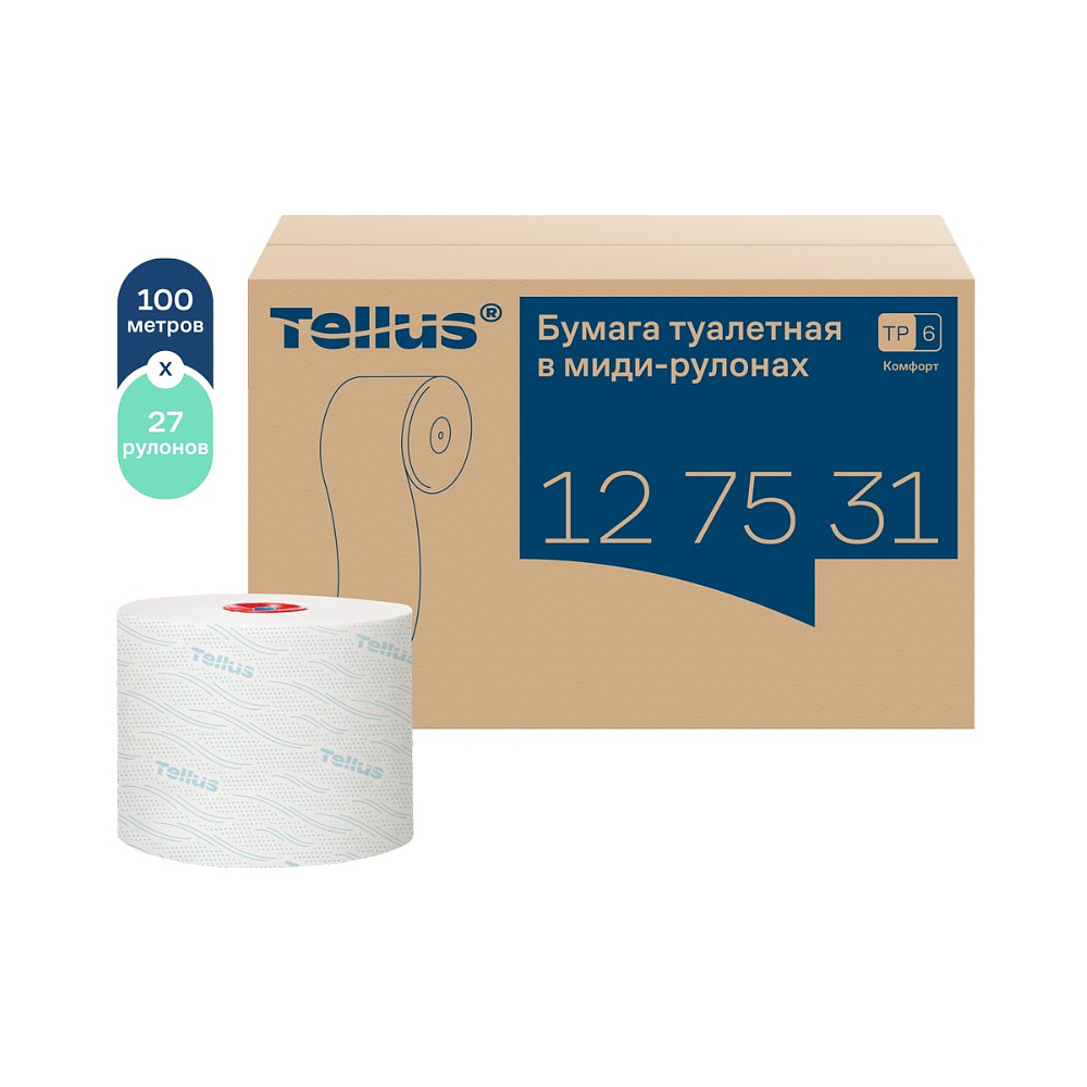 Бумага туалетная Tellus Комфорт T6, в миди-рулонах 100 м, 2 слоя - 4