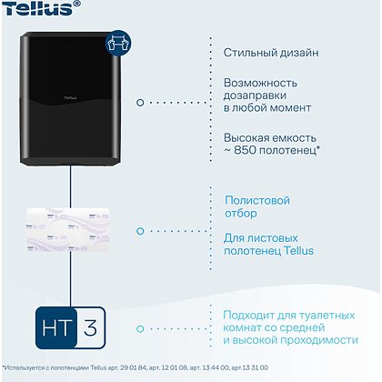 Диспенсер Tellus для полотенец листовых, черный, HT3 - 7