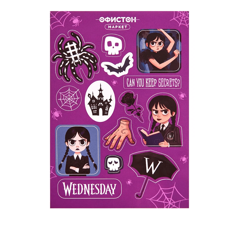 Набор сувенирный «Футболка оверсайз «Wednesday», унисекс, черный, M-L + Стикерпак «Wednesday», А6» - 7