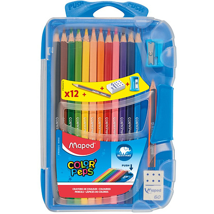 Цветные карандаши Maped "Color Peps" + точилка + ластик + простой карандаш, 12 цветов, -50%