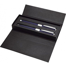 Набор ручек "Senator Image Chrome": ручка шариковая автоматическая и роллер, темно-синий, серебристый