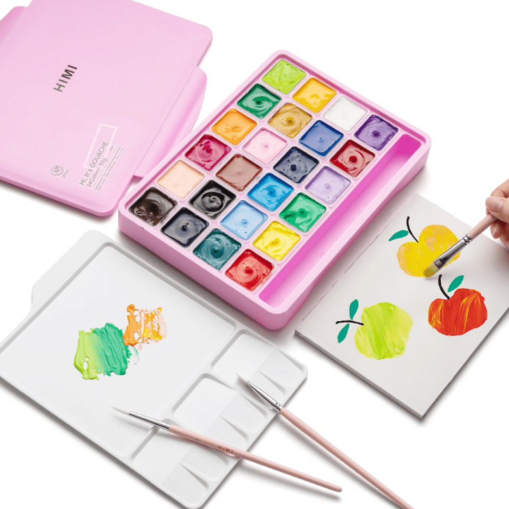 Краски гуашевые "Himi Jelly Cup. New vision", 24 цвета, кювета, розовый футляр - 5