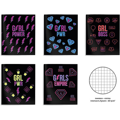 Тетрадь "Girl Power", А5, 48 листов, клетка, ассорти
