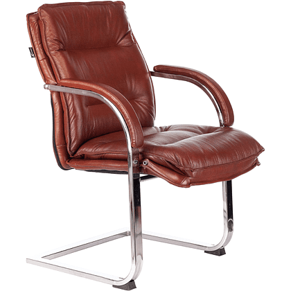 Кресло на полозьях "Бюрократ T-9927SL-LOW-V", натуральная кожа, светло-коричневый, металл хром - 2