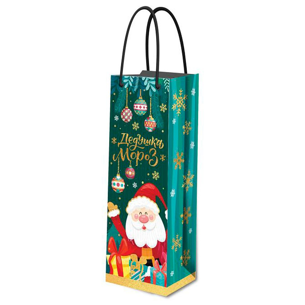 Пакет бумажный подарочный "Дедушка Мороз", 12.7x36x8.3 см, разноцветный