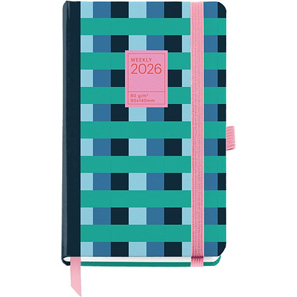 Еженедельник датированный "Colour Block" 2026, 90х140 мм, линейка, синий, зеленый