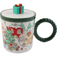 Кружка керамическая "Новогодние истории", 420 мл, с крышкой, ассорти