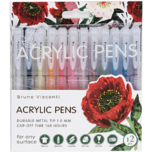 Набор ручек акриловых "Flora. Пионы", шариковые, 1 мм., пластик, 12 штук