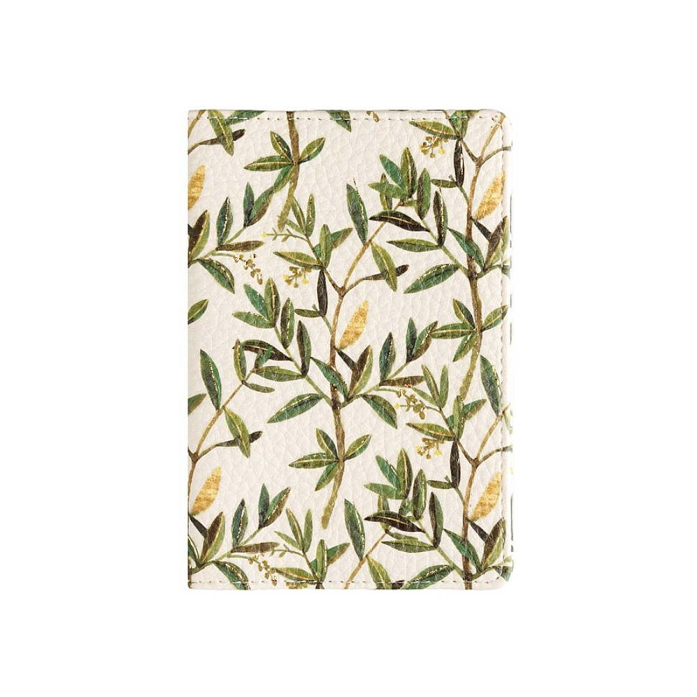Обложка для паспорта "Flora. Олива", кожзам., белый, зеленый - 3
