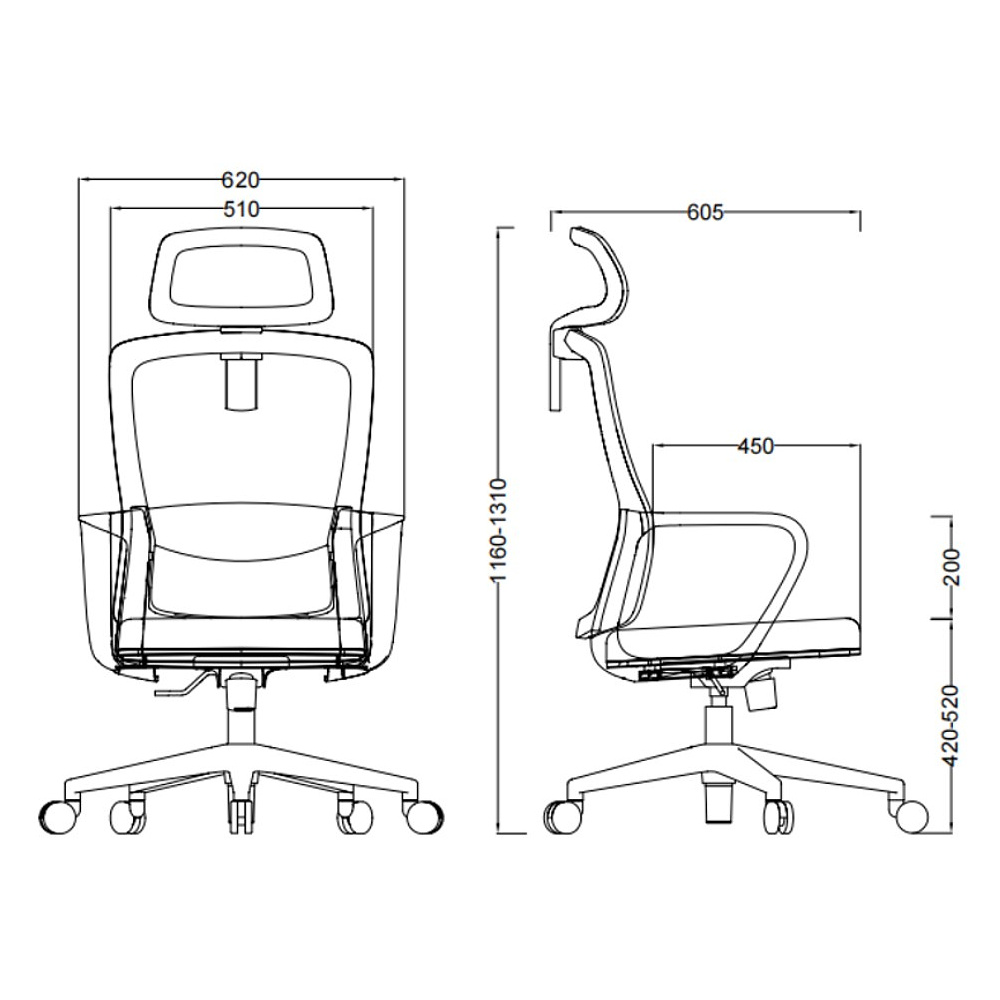 Кресло компьютерное SitZone U-060A, сетка, ткань, черный, пластик, 2 шт/упак - 6