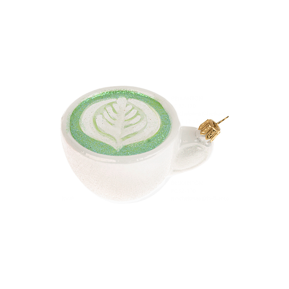 Украшение елочное "Matcha Latte Cup", 8 см, стекло, белый, зеленый