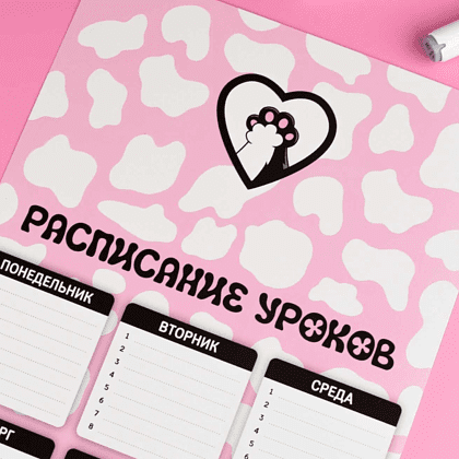 Расписание уроков "Котолапы", А4, розовый, белый - 3