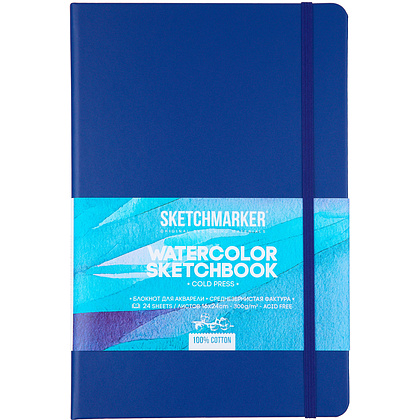 Скетчбук для акварели "Sketchmarker", 16x24 см, 300 г/м2, 24 листа, синий