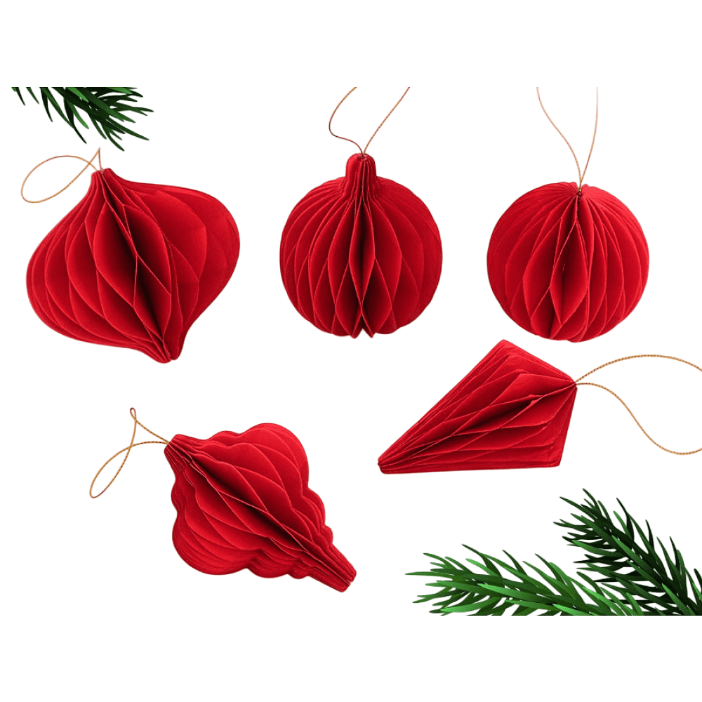 Игрушка бумажная елочная "10888059", 5 шт, красный