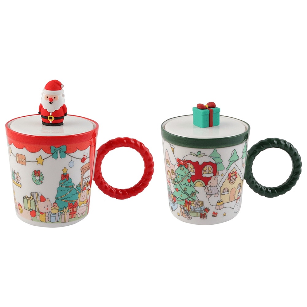 Кружка керамическая "Новогодние истории", 420 мл, с крышкой, ассорти