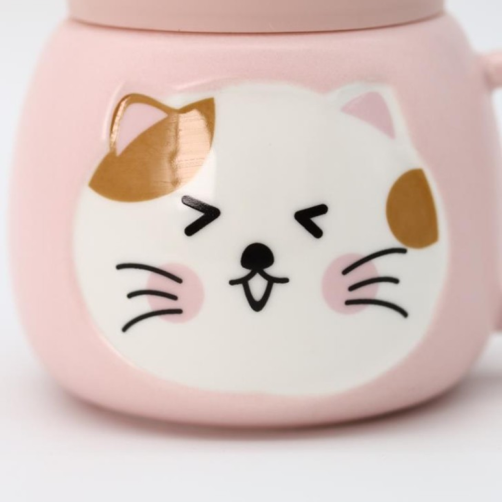 Кружка "Emotions of a cat" с крышкой, керамика, 420 мл, розовый - 7