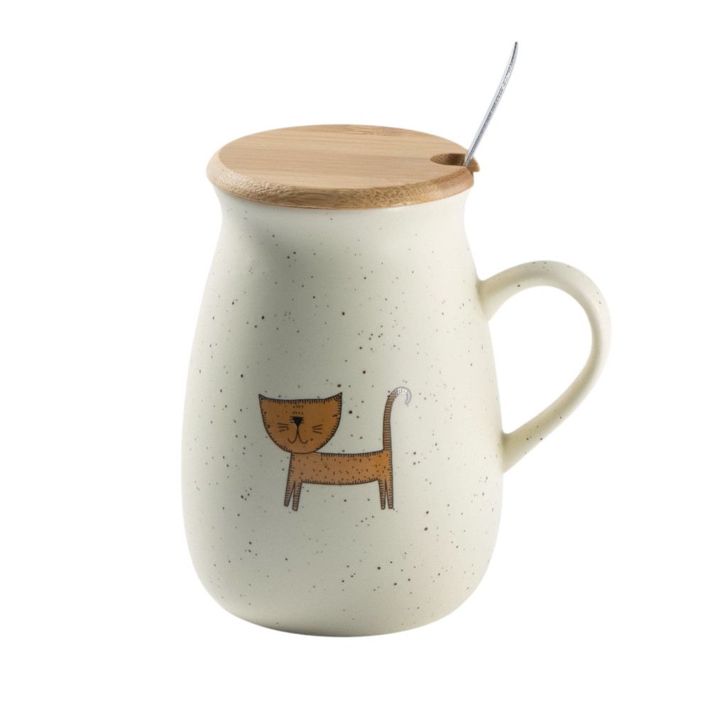 Кружка керамическая "Пэтти", 350 мл., с крышкой и ложкой, ассорти - 5