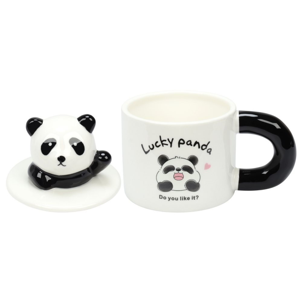 Кружка керамическая "Lucky panda", 370 мл, с крышкой и ложкой, ассорти
