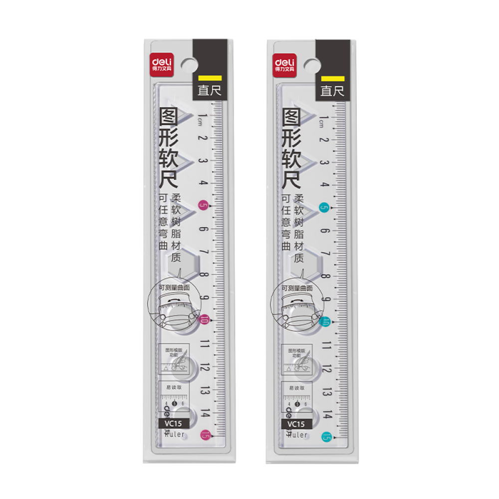 Линейка "Deli VC15", 15 см, прозрачный, ассорти