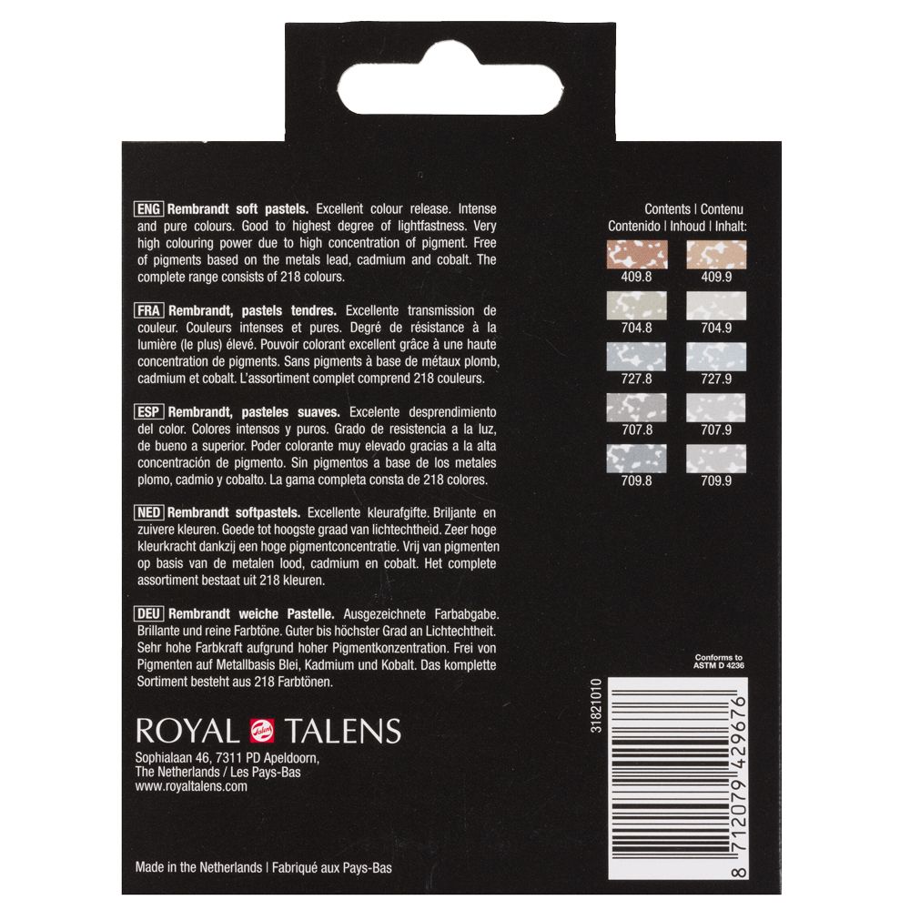 Набор мягкой пастели "Rembrandt Half Pastel", 10 цветов, серые тона - 4