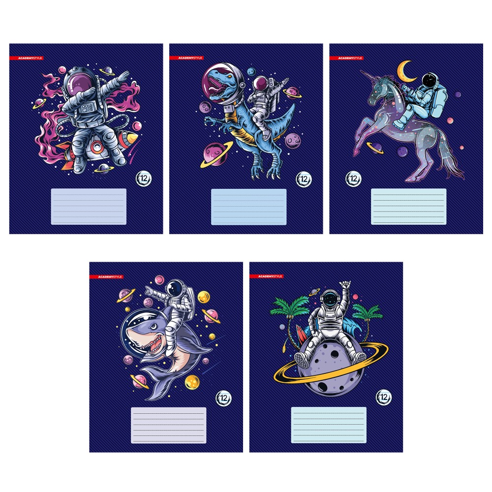 Тетрадь "Космическое приключение", А5, 12 листов, линейка, ассорти 