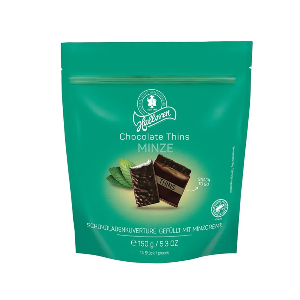 Шоколад темный "Halloren. Thins Mints", 150 гр, с мятной начинкой