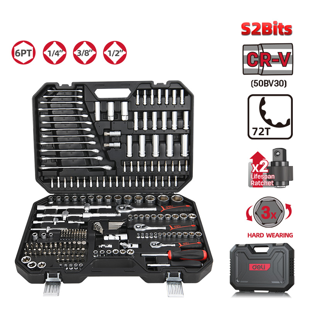 Набор инструмента 1/4", 3/8", 1/2" Deli RS EDQ45216, 216 предметов - 9