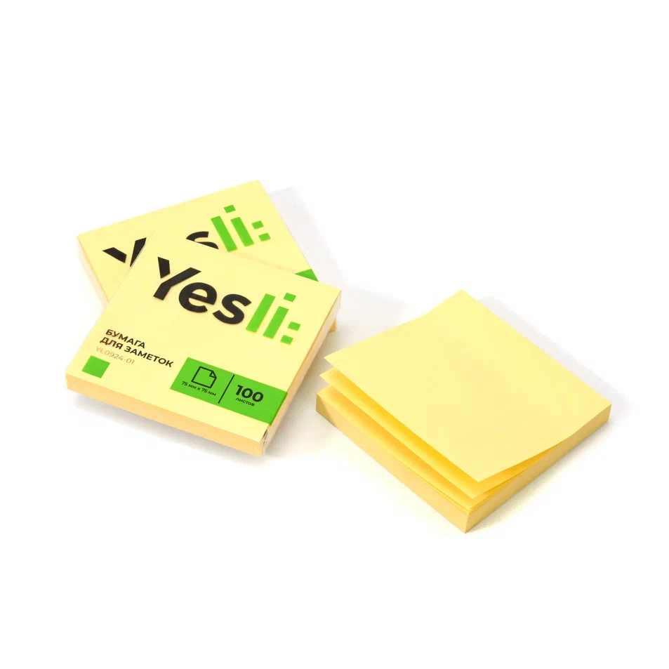 Бумага для заметок на клейкой основе "Yesli", 75х75 мм, желтый пастель - 4