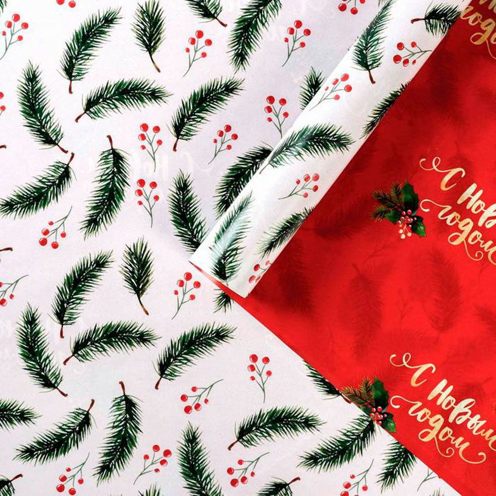 Бумага декоративная в рулоне "Новогодние ветви", 1x0.7 м, разноцветный
