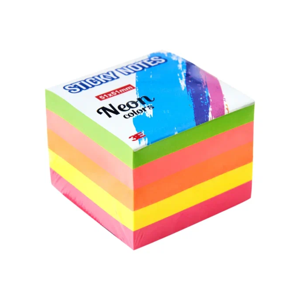 Бумага для заметок на клейкой основе "3E", 51x51 мм, 400 листов, ассорти неон