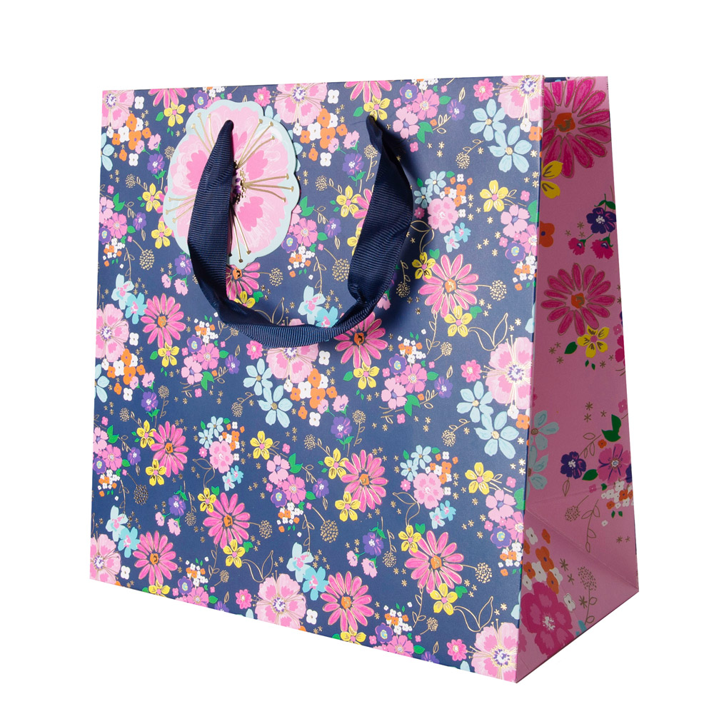 Пакет бумажный подарочный "Navy floral", 33x16.5x33 см, разноцветный
