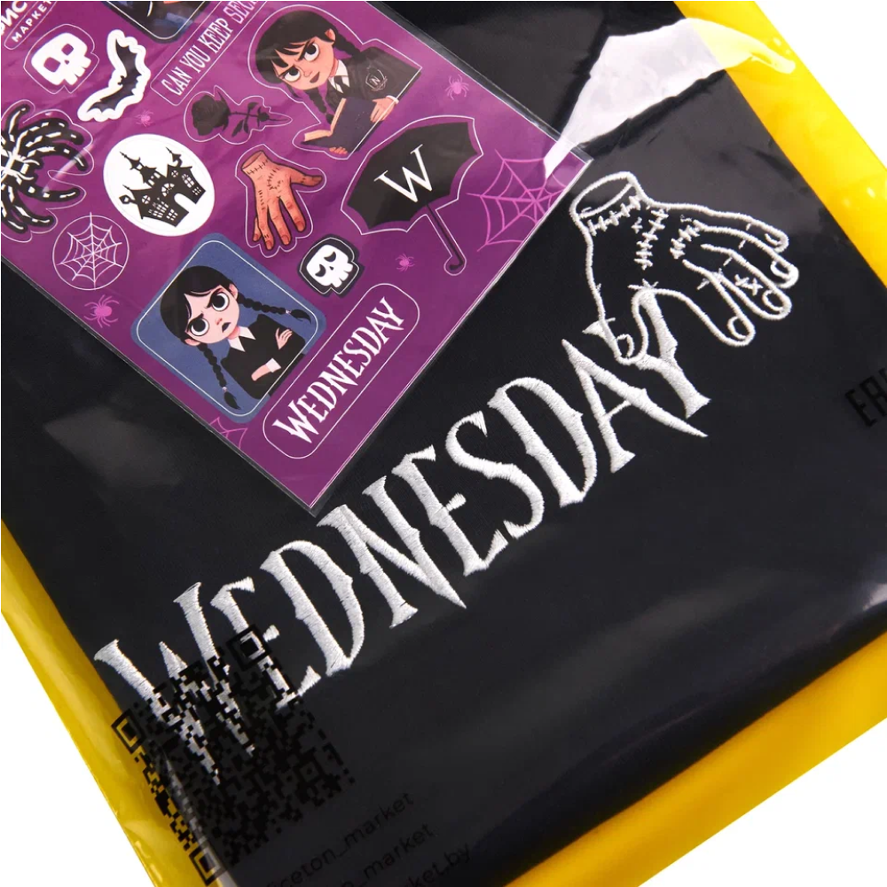 Набор сувенирный «Футболка оверсайз «Wednesday», унисекс, черный, M-L + Стикерпак «Wednesday», А6» - 3 Набор сувенирный «Футболка оверсайз «Wednesday», унисекс, черный, M-L + Стикерпак «Wednesday», А6» - 3