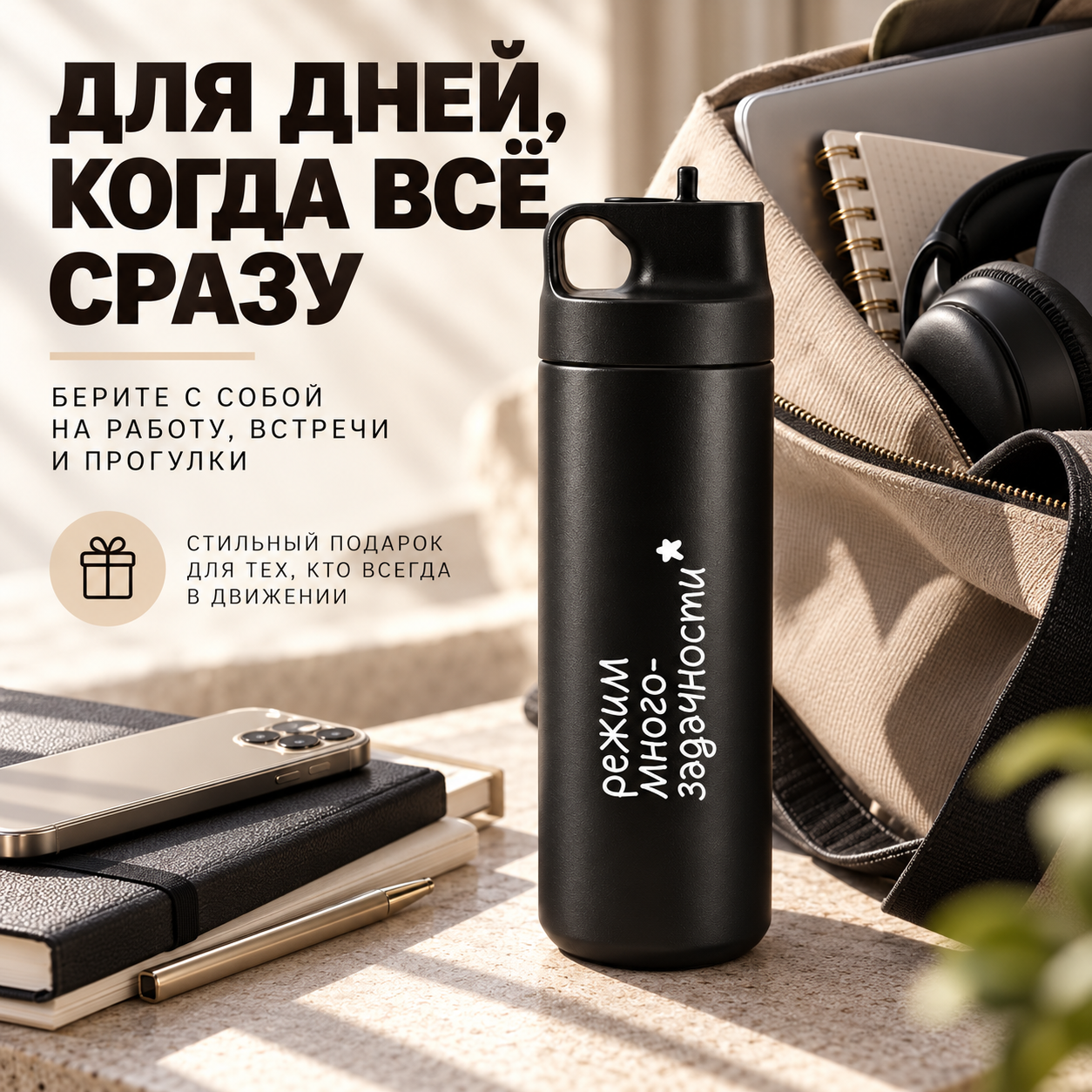 Термос "Режим многозадачности", 550 мл, черный - 3