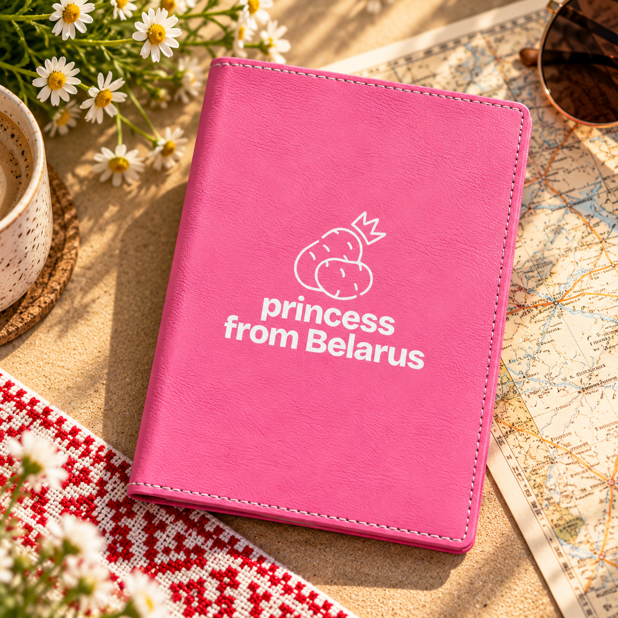 Обложка для паспорта "Princess from Belarus", натуральная кожа, разноцветный