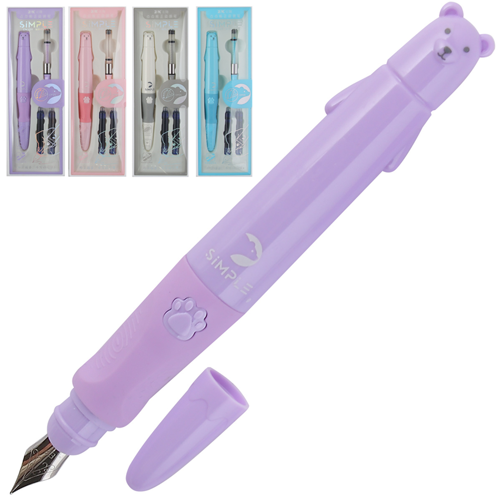 Ручка перьевая "Медведь", ассорти, патрон синий