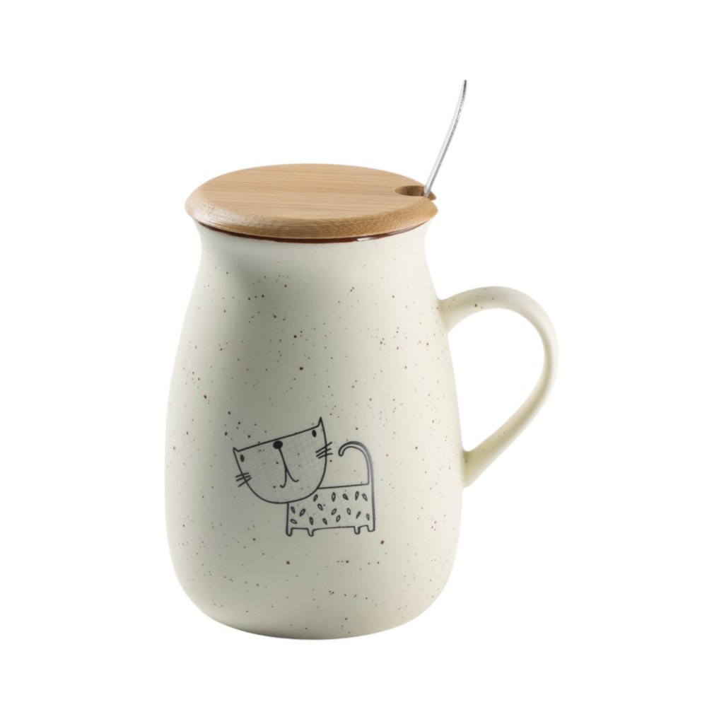 Кружка керамическая "Пэтти", 350 мл., с крышкой и ложкой, ассорти - 4