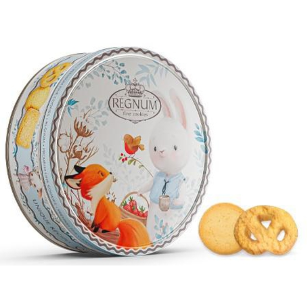 Печенье сдобное Regnum "Зайчик с корзинкой", в жестяной банке, 150 гр