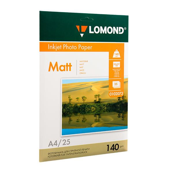 Фотобумага матовая для струйной фотопечати "Lomond", А4, 25 листов, 140 г/м2