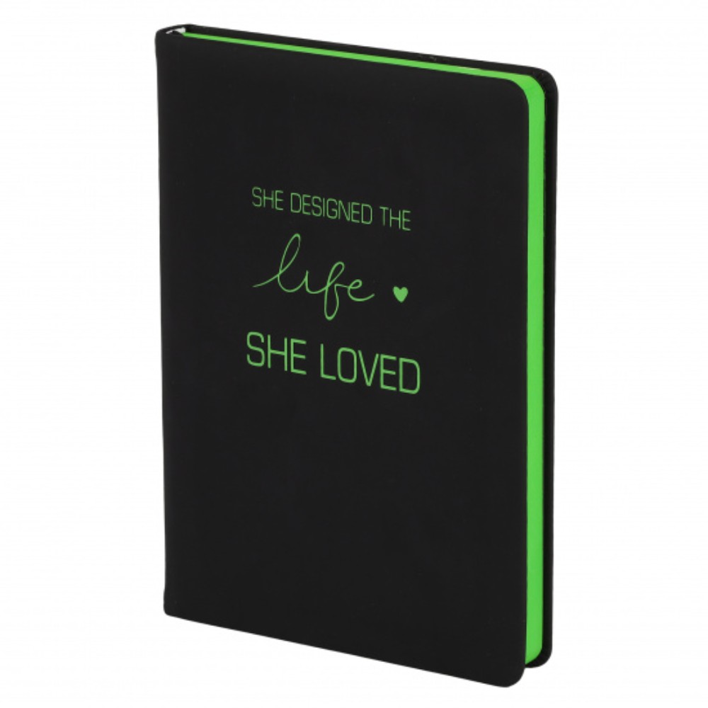 Ежедневник недатированный "FIORENZO Pastel soft touch", A5, 168 листов, черный, срез салатовый