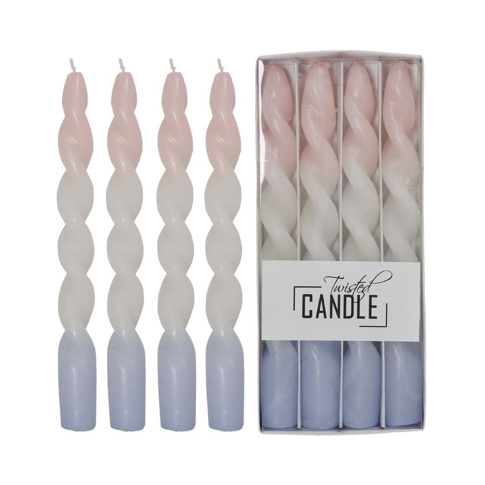 Набор столовых свечей "Twisted Candle", 4шт/уп., светло-розовый, белый
