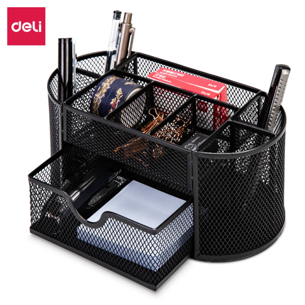 Подставка для канцелярских мелочей Deli "Овальная", 220x112x104 мм, черный