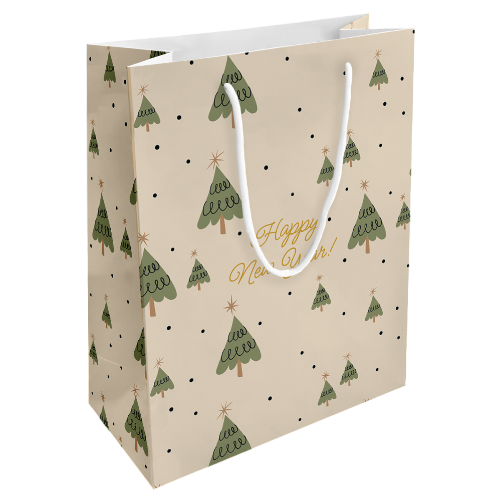 Пакет бумажный подарочный "Елки", 25х32х12 см, молочный