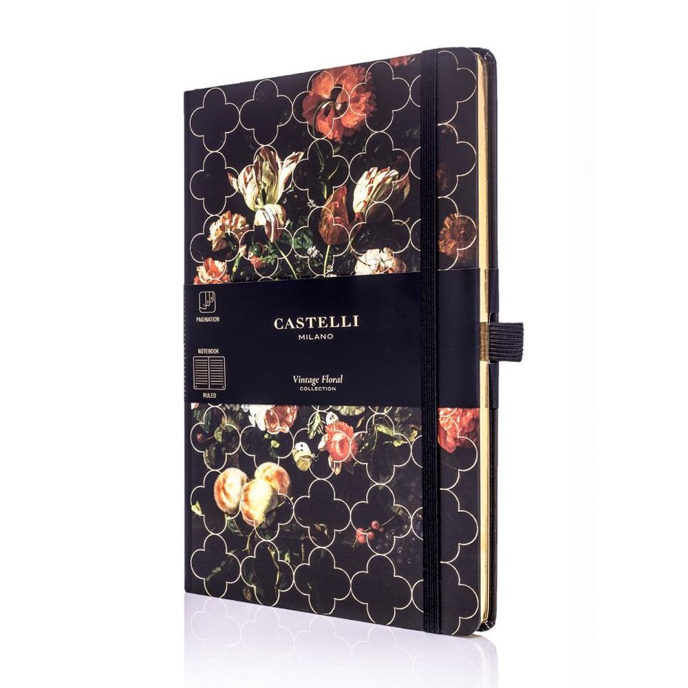Блокнот "Vintage Tulip", А5, 96 листов, линейка, черный