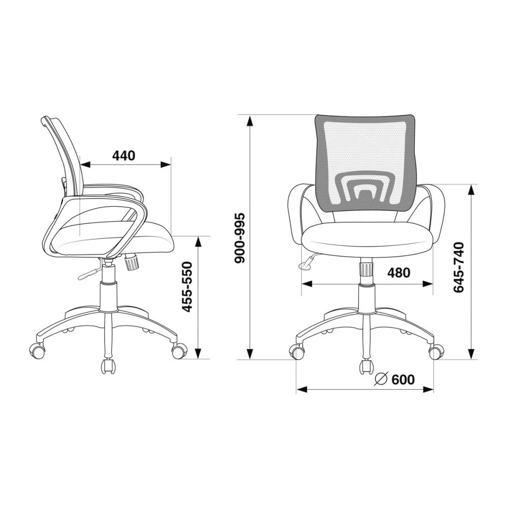Кресло для персонала Бюрократ "CH-695N/BLACK", ткань, пластик, оранжевый - 6