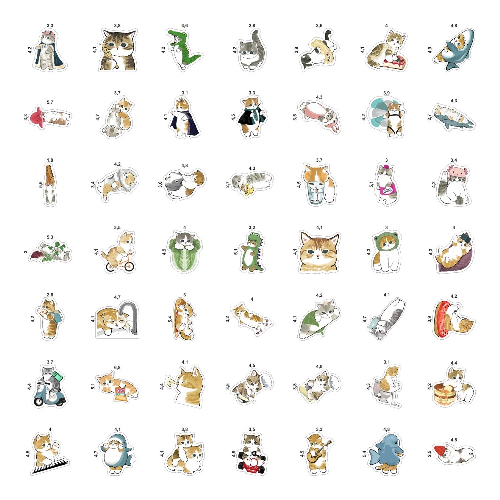 Набор наклеек виниловых "Кавайные коты №2", А6, 9 листов, 49 шт. - 2