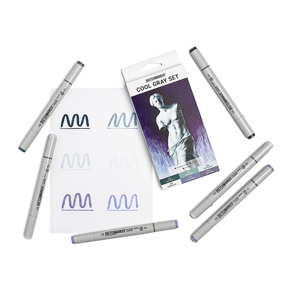 Набор маркеров перманентных двусторонних "Sketchmarker Cool Gray", 6 шт.