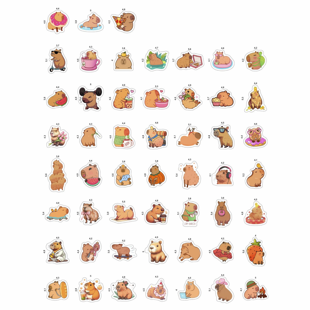 Набор наклеек объемных "Капибара", А6, 9 листов, 52 шт - 2